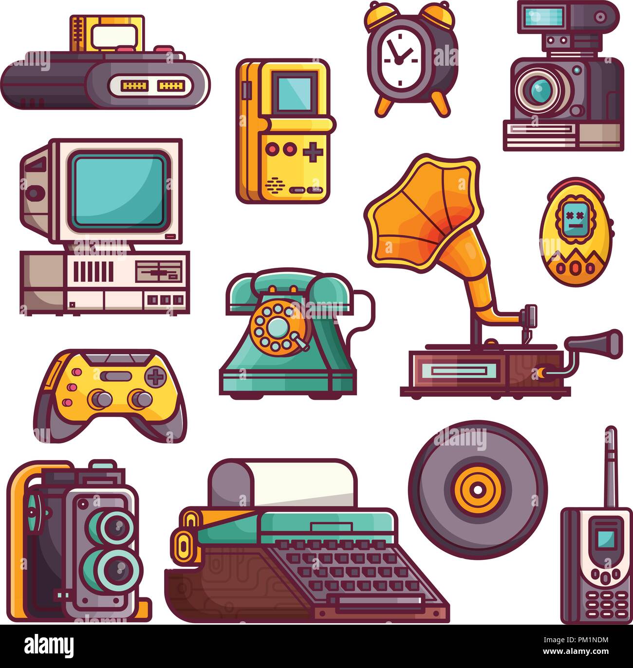 Retro y Vintage Tech Gadgets iconos Imagen Vector de stock - Alamy