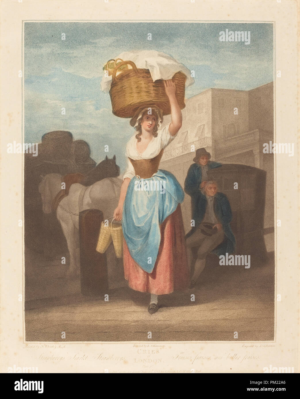Fresas, Fresas escarlata. Fecha: publicación de 1795. Medio: color stipple grabado. Museo: La Galería Nacional de Arte, Washington DC. Autor: Giovanni Vendramini después de Francis Wheatley. Foto de stock