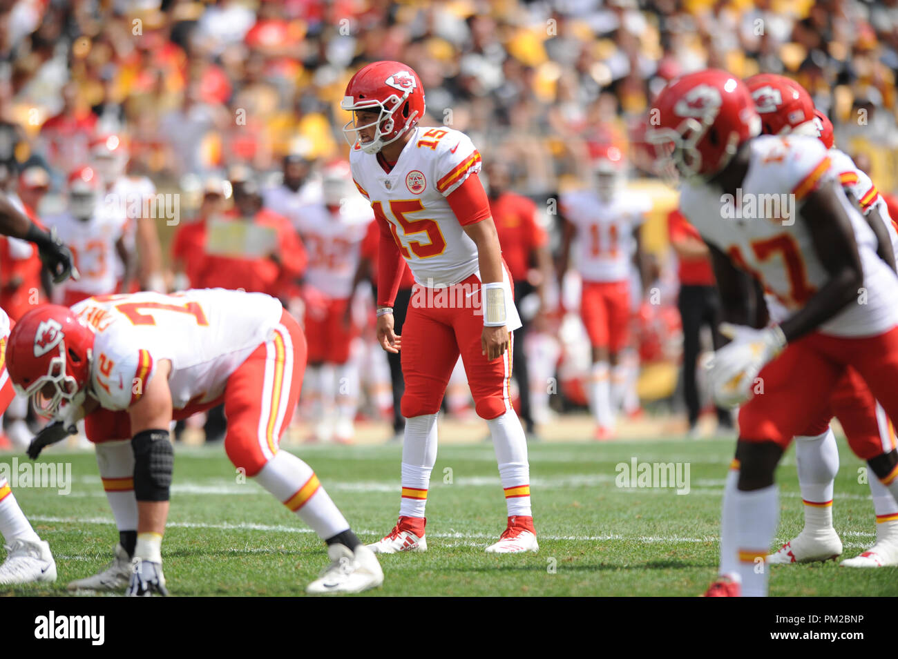 Pittsburgh, PA, USA. 16th Sep, 2018. Steelers #19 JuJu Smith-Schuster and  Kareem Hunt #27 during the Pittsburgh Steelers vs Kansas City Chiefs game  at Heinz Field in Pittsburgh, PA. Jason Pohuski/CSM/Alamy Live