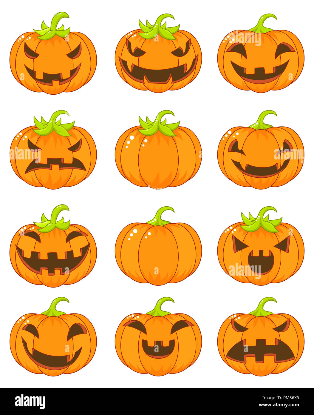 Conjunto de terribles y sonrientes calabazas para Halloween en un estilo de  dibujos animados. Colección de brillante Jack-o-lantern iconos. EPS8  Fotografía de stock - Alamy