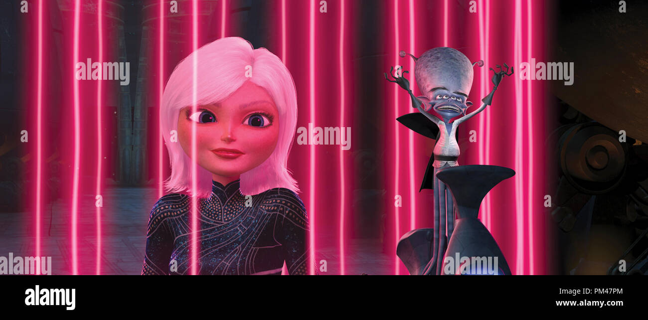 (De izquierda a derecha) Genórmica (Reese Witherspoon) se trata de un extranjero diatriba cortesía de invasores alienígenas Gallaxhar WILSON (RAINN por sus siglas en inglés). DreamWorks Animation SKG presenta "Monstruos vs. Aliens", una liberación de Paramount Pictures 2009 Foto de stock