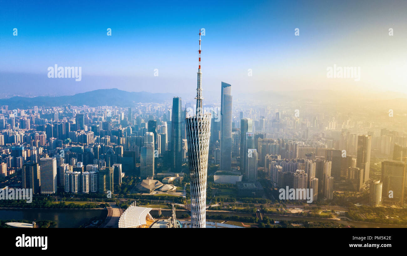 Fotografía aérea del paisaje urbano de Guangzhou. Foto de stock