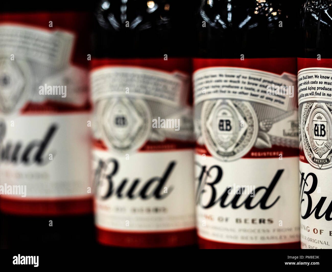 Las botellas de cerveza Budweiser visto en la tienda Fotografía de stock -  Alamy