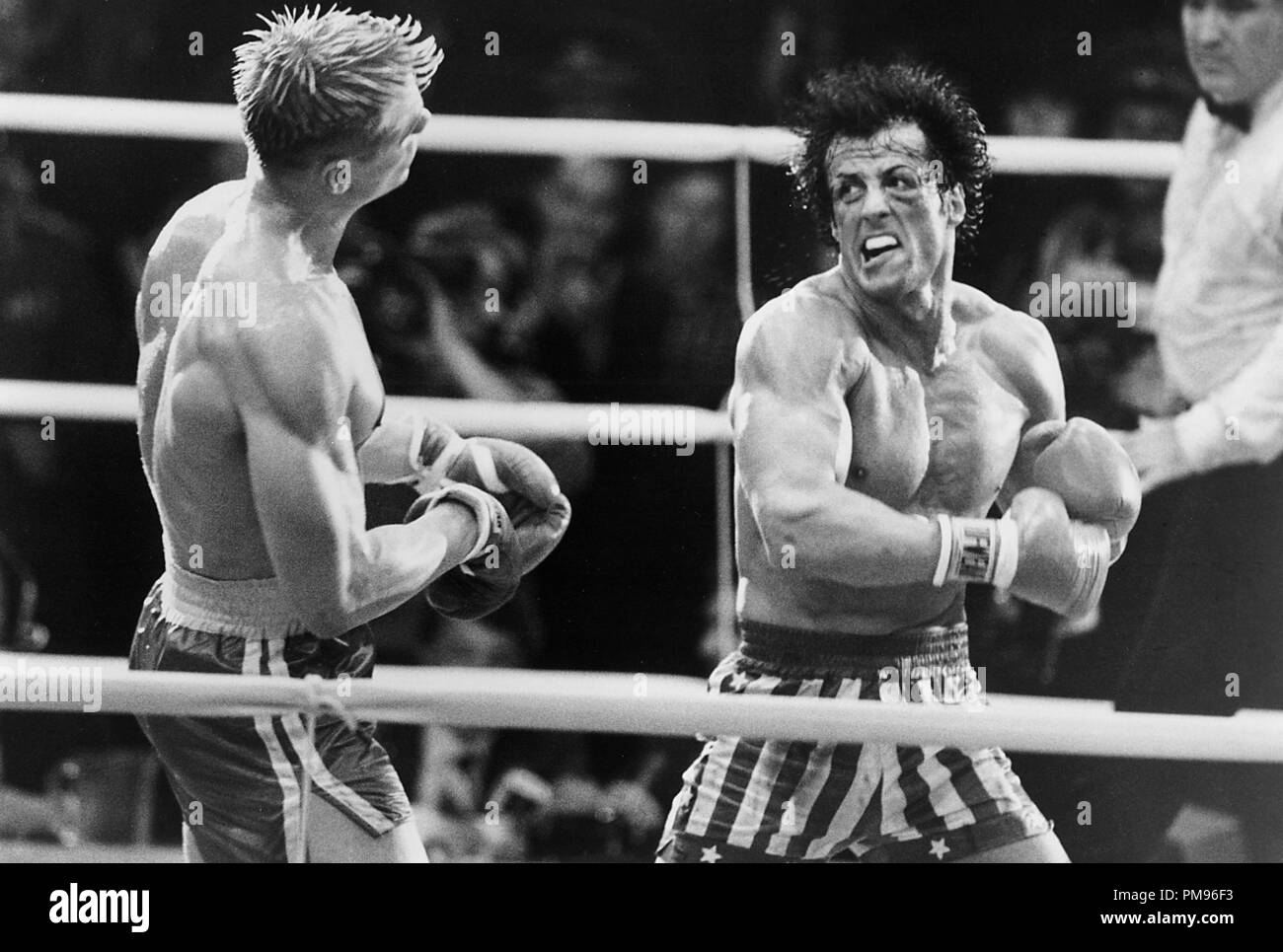 Studio publicidad todavía de 'Rocky IV' Sylvester Stallone, Dolph Lundgren © 1985 MGM/UA Todos Los Derechos Reservados Archivo de referencia # 31703101THA sólo para uso editorial Foto de stock