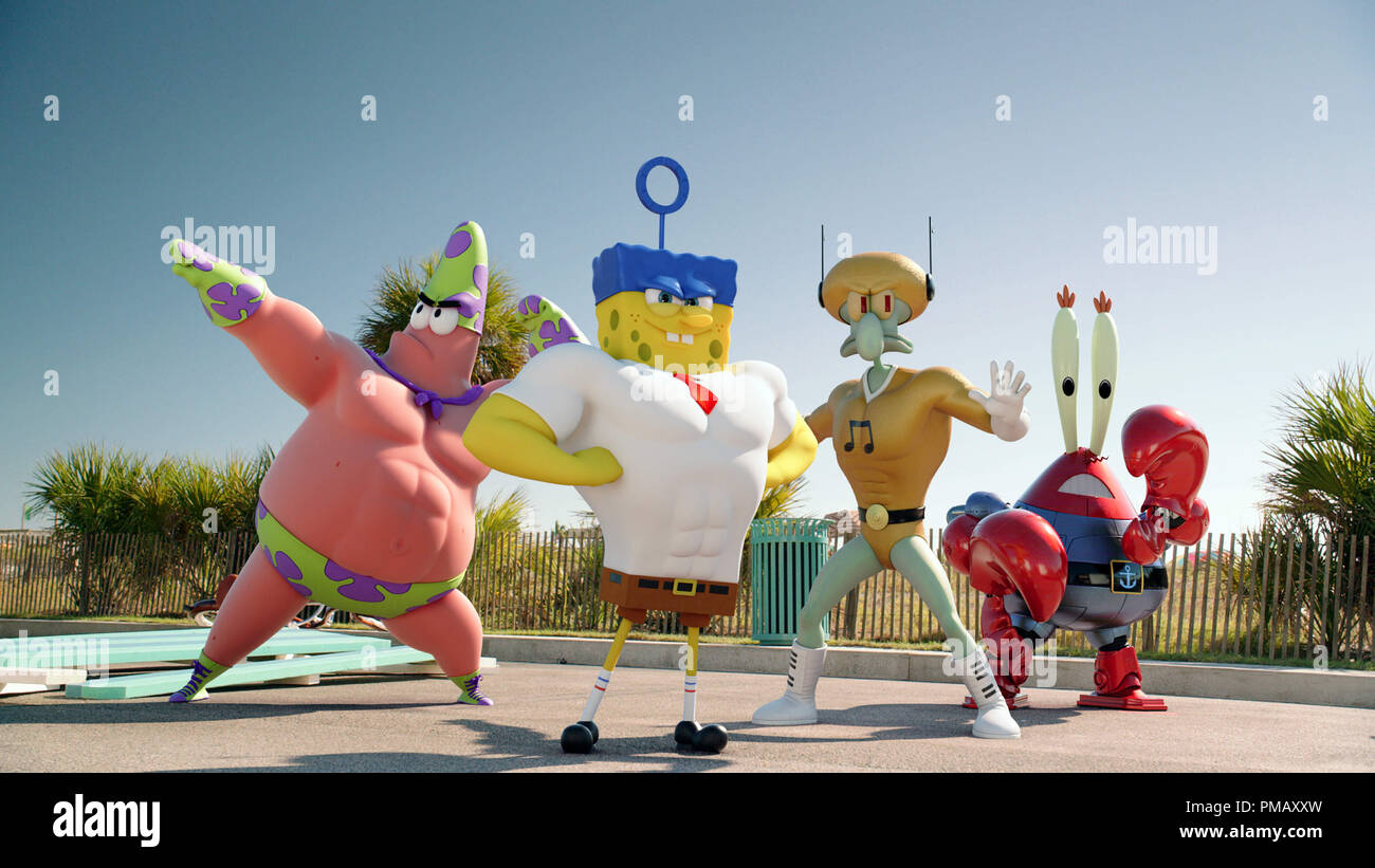 Patrick Star, Spongebob Squarepants, Squidward Tentacles, el Sr. Krabs, 'la película  Bob Esponja: esponja de agua', 2015 Paramount Pictures Fotografía de stock  - Alamy