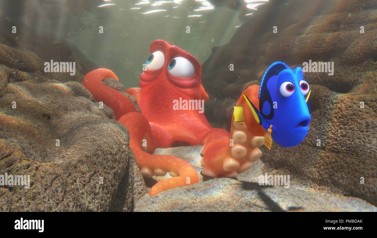 Encontrar DORY - Cuando Dory se encuentra a sí misma en la vida marina Institute, un centro de rehabilitación y acuario, Hank-un cantarín pulpo-es el primero en saludar a ella. Con Ed O'Neill como la voz de Hank y Ellen DeGeneres como la voz de Dory, 'Encontrar Dory' abre el 17 de junio de 2016. ©2016 Disney/Pixar. Todos los derechos reservados. Foto de stock