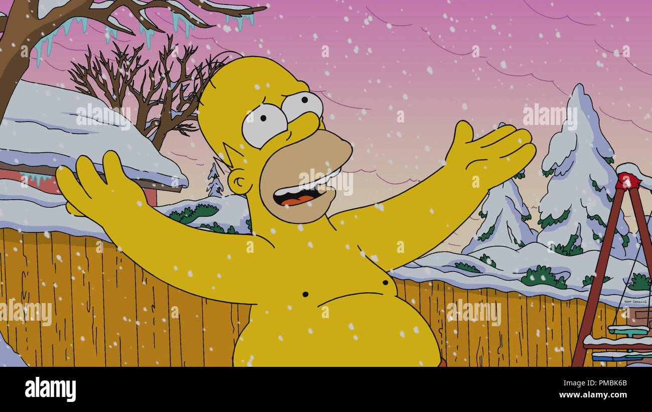 Los Simpsons: una fuga de radiación de la planta nuclear provoca un fenómeno extraño que hace de Springfield el único lugar con nieve durante las vacaciones Foto de stock