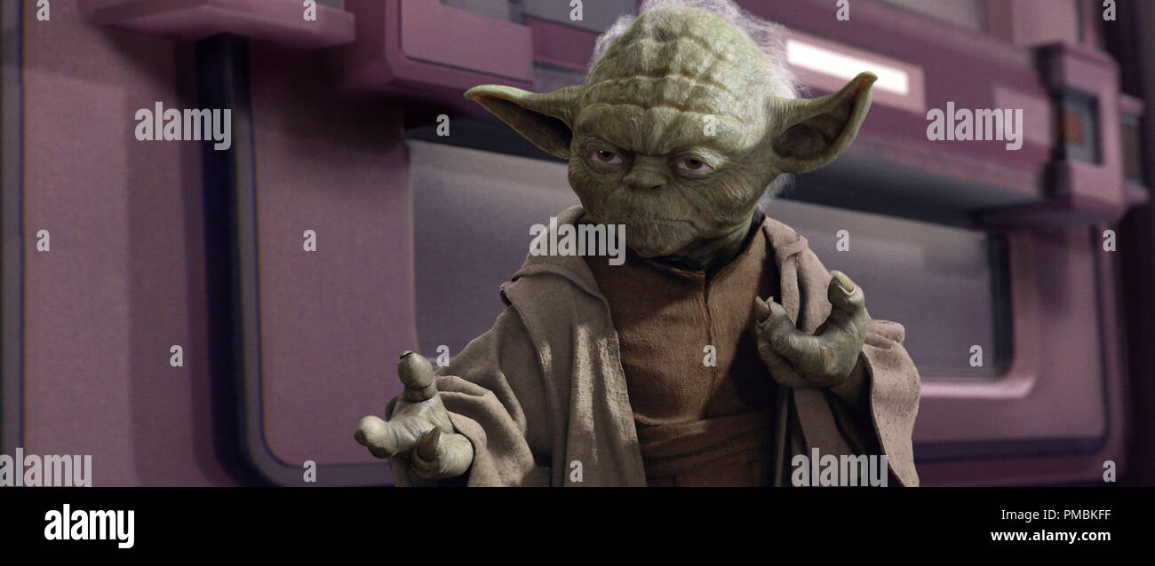 Al Maestro Jedi Yoda sabe que hay momentos en el que ser un pacifista sólo wonÕt trabajar en Star Wars: Episodio III La venganza de los Sith. TM & © 2005 Lucasfilm Ltd. Todos los derechos reservados. Foto de stock