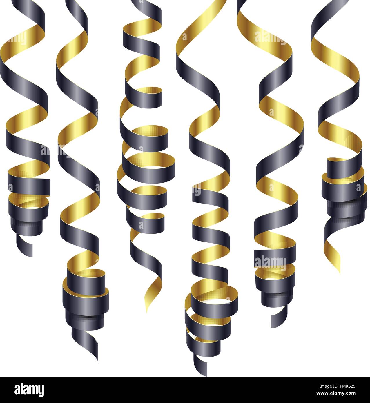 Parte adornos de oro y negro streamers o rizar parte cintas. Ilustración  vectorial Imagen Vector de stock - Alamy