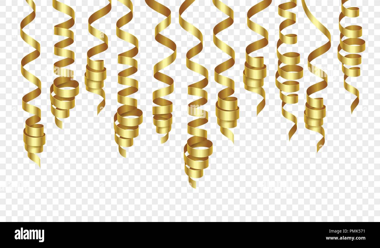 Parte decoraciones doradas streamers o rizar parte cintas. Ilustración  vectorial Imagen Vector de stock - Alamy