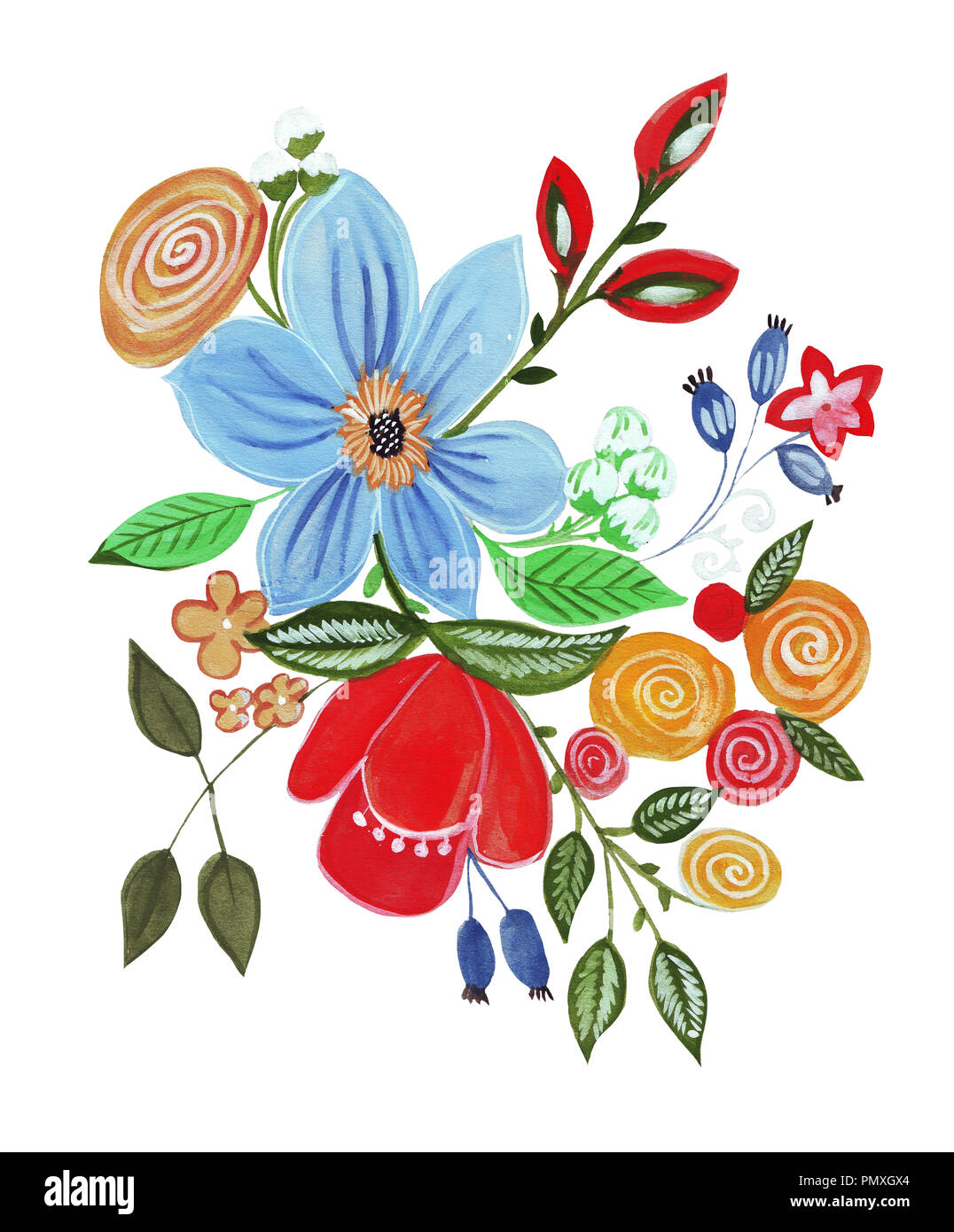 Ilustración de dibujo a lápiz ramo de flores de colores brillantes para  diversos tipos de aislados Fotografía de stock - Alamy