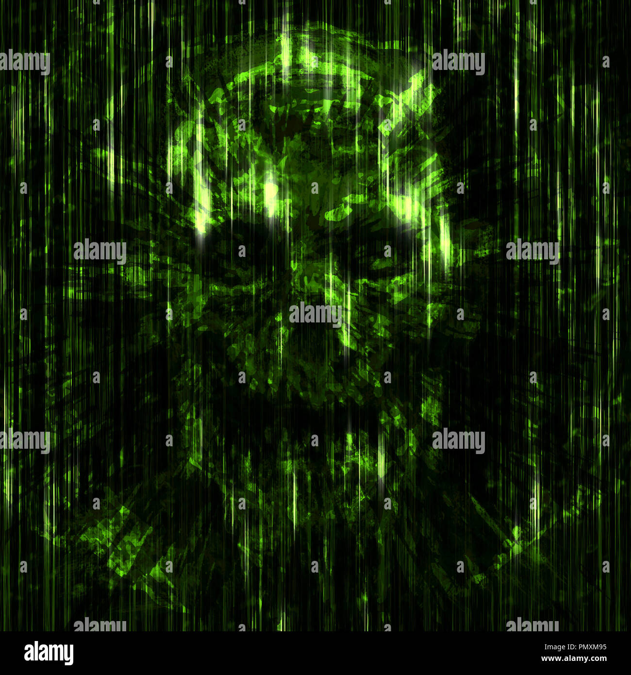 Craneo Terrible Fondo En Pequenos Desechos Fondo De Color Verde Cabeza De Caracter Terrorifico Fotografia De Stock Alamy