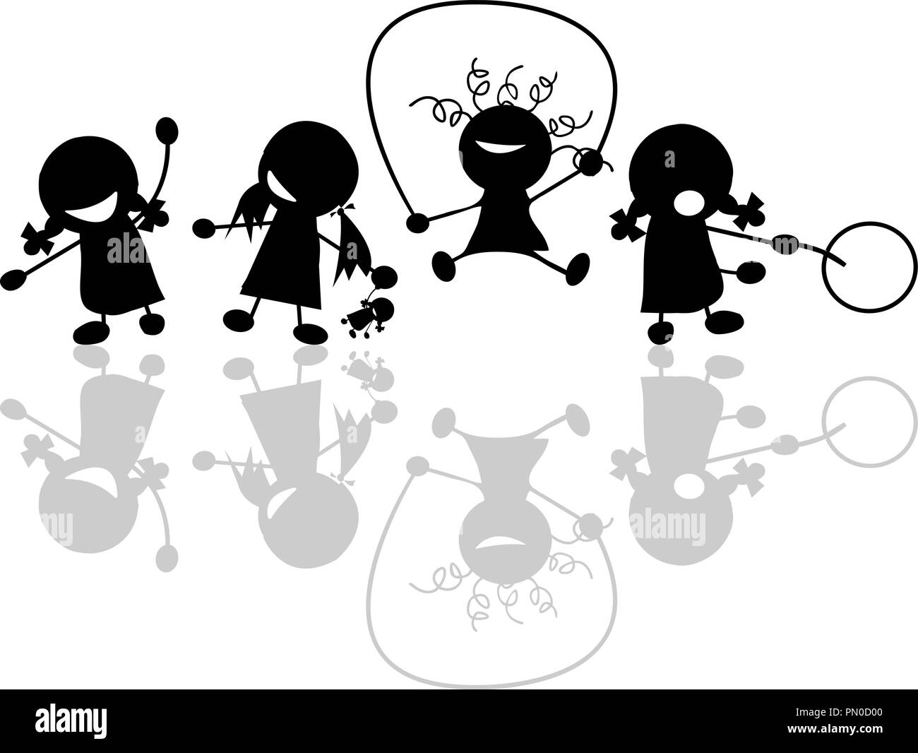 Las Ninas Jugando Vector Siluetas Sobre Fondo Blanco Imagen Vector De Stock Alamy