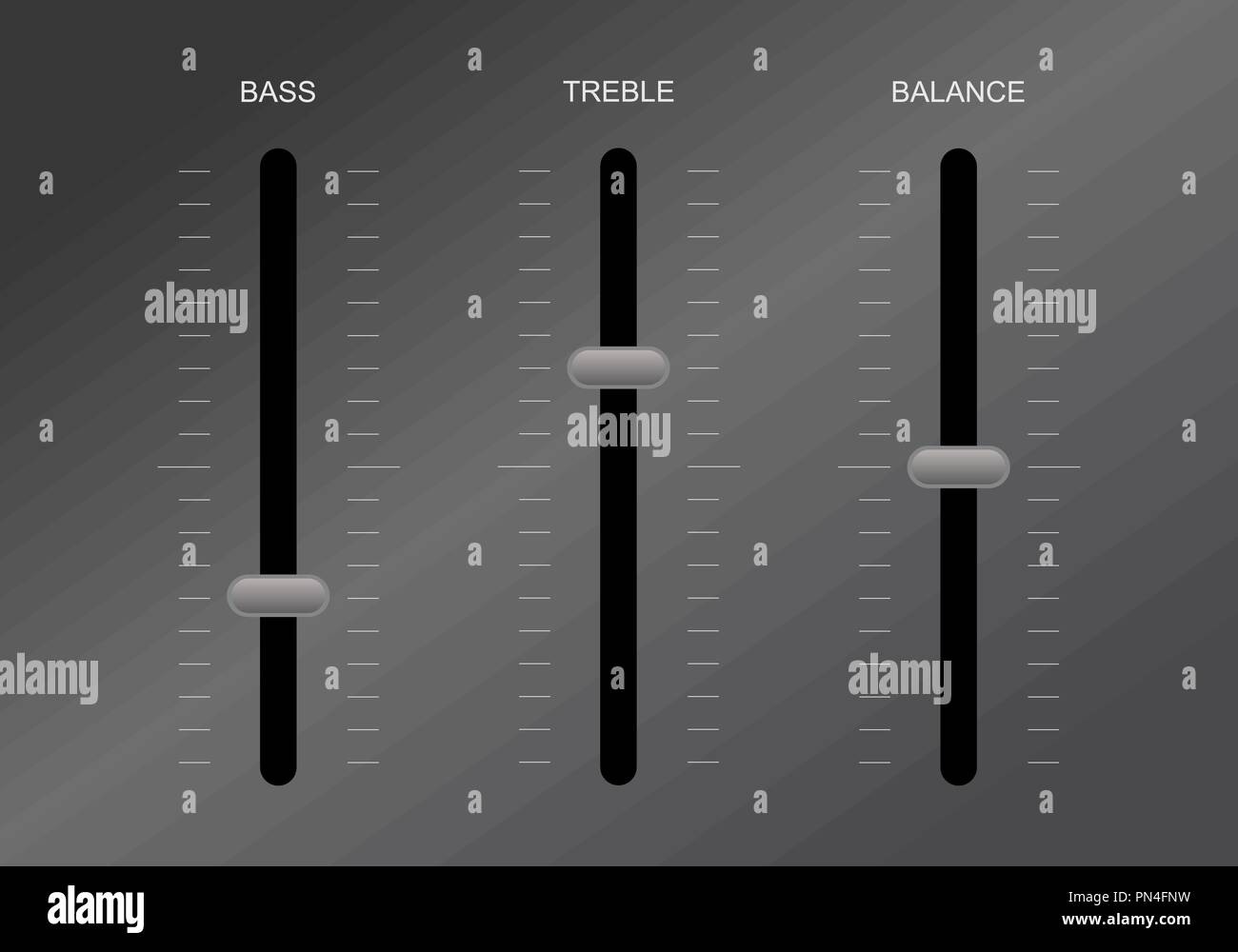 Mediana Separación Shinkan Ilustración de un ecualizador de sonido para control de bajos, agudos y  balance Imagen Vector de stock - Alamy