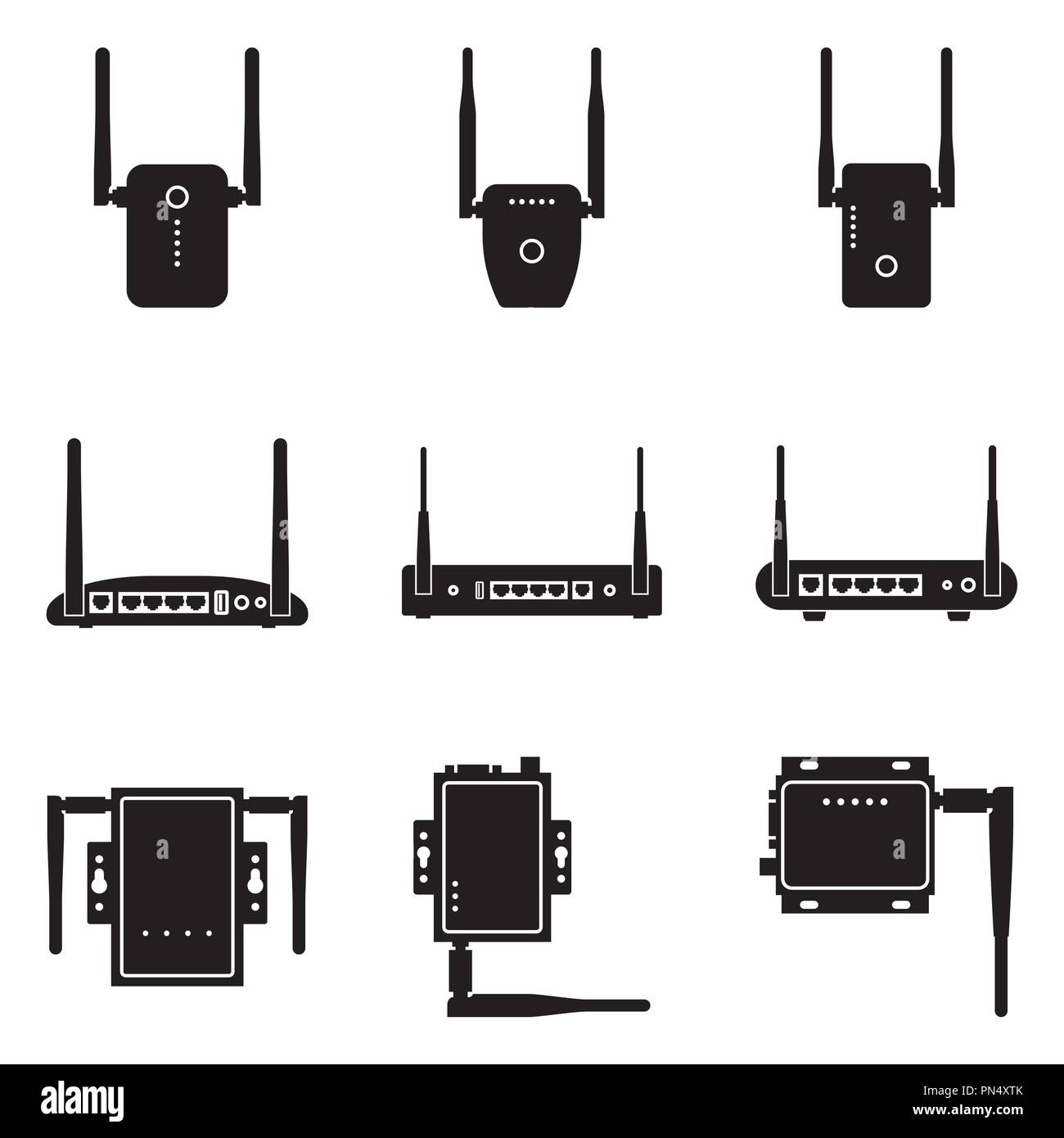 Wireless deviceicon. Módem, router y repetidor. Silueta vector Ilustración del Vector