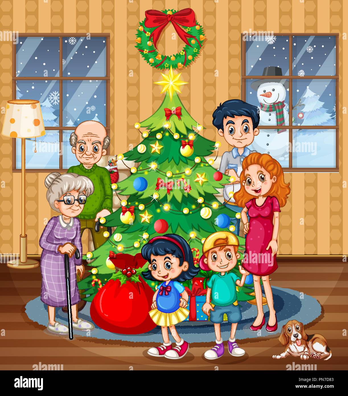 Una familia celebrando la Navidad ilustración Imagen Vector de stock - Alamy