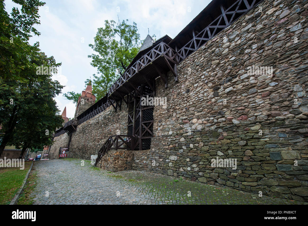 Las murallas de la ciudad en Paczkow localidad situada en el sudoeste de Polonia, de Europa. Foto de stock