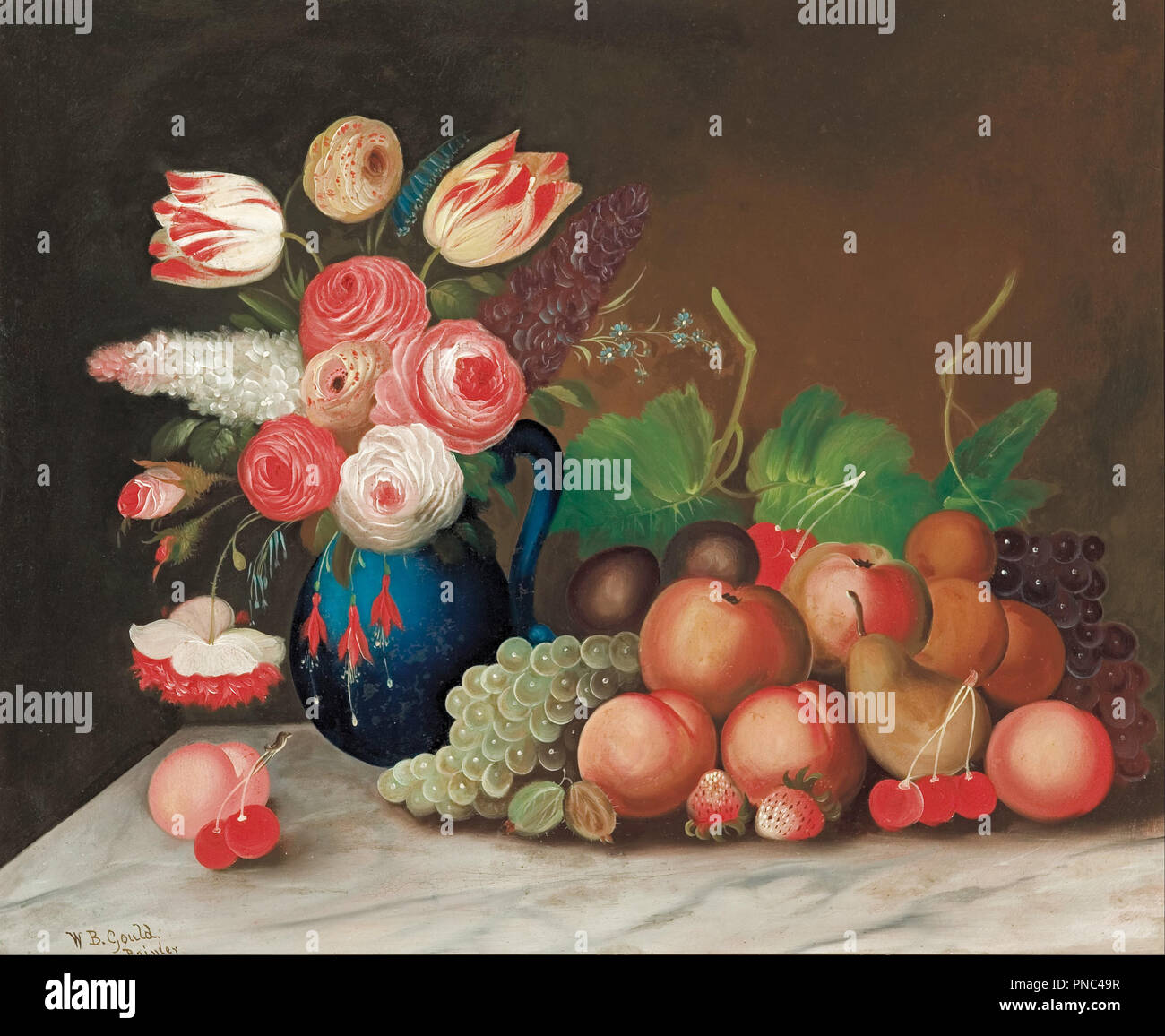 Bodegón con frutas y flores. Fecha/período: 1840s. La pintura. Óleo sobre  lienzo. Altura: 55.10 mm (2.16 in); ANCHO: 67.60 mm (2.66 in). Autor: W. B.  Gould Fotografía de stock - Alamy