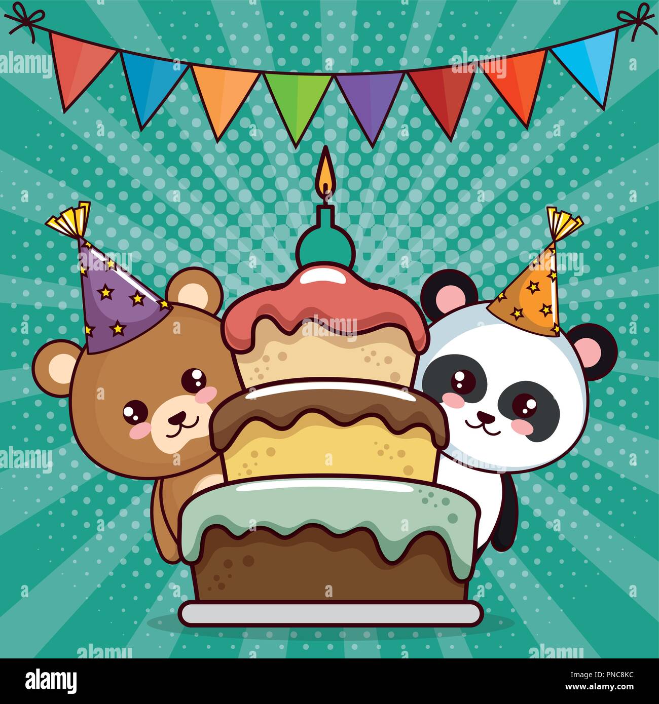 Feliz cumpleaños tarjeta con cute osos Imagen Vector de stock - Alamy