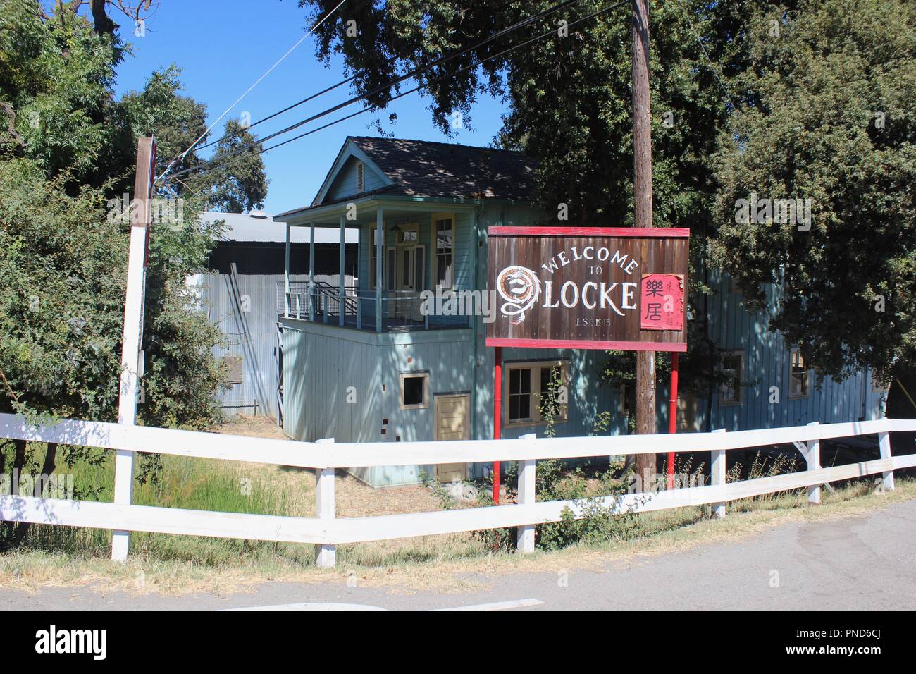 Bienvenido a Locke firmar y Boarding House, Locke, California Foto de stock