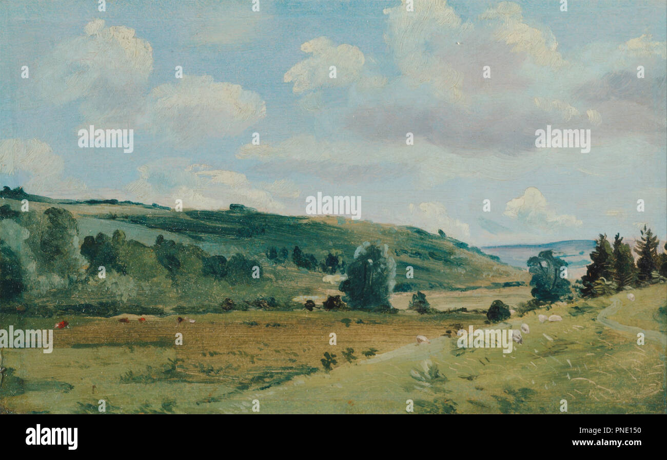 Paisaje. Fecha/período: entre 1849 y 1855. La pintura. Aceite en el panel. Altura: 130 mm (5.11 in); Ancho: 229 mm (9,01 pulg.). Autor: Lionel Constable. Foto de stock
