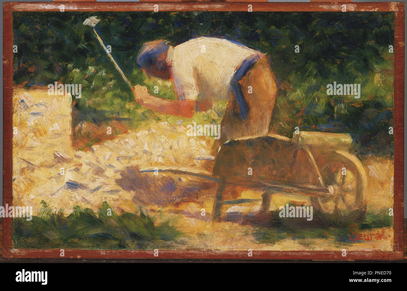 La rompepiedras. Fecha/período: 1882. La pintura. Óleo sobre panel de madera. Altura: 6,13 mm (0,24 pulg.); ancho: 9,75 mm (0,38 pulgadas). Autor: Georges Seurat. SEURAT, Georges. Foto de stock