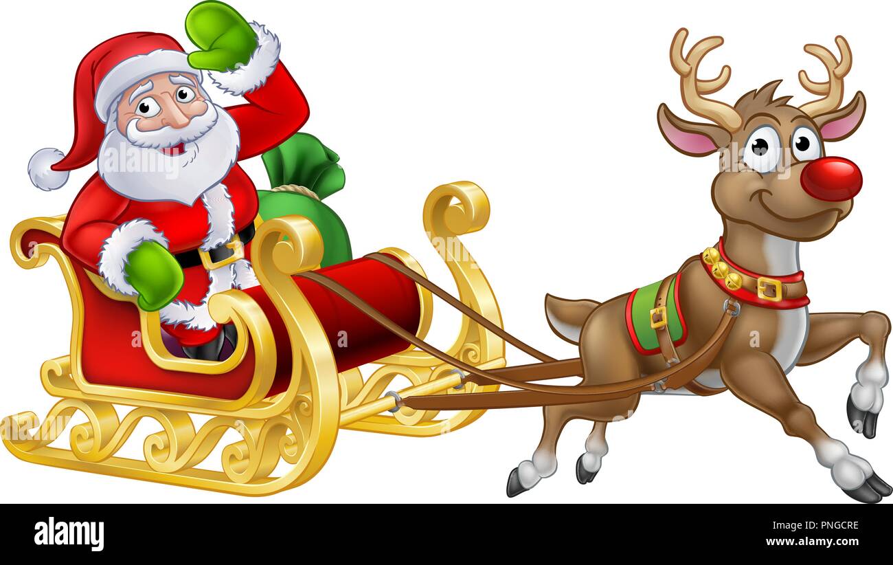 Trineo Santa Navidad Cartoon Imagen Vector de -