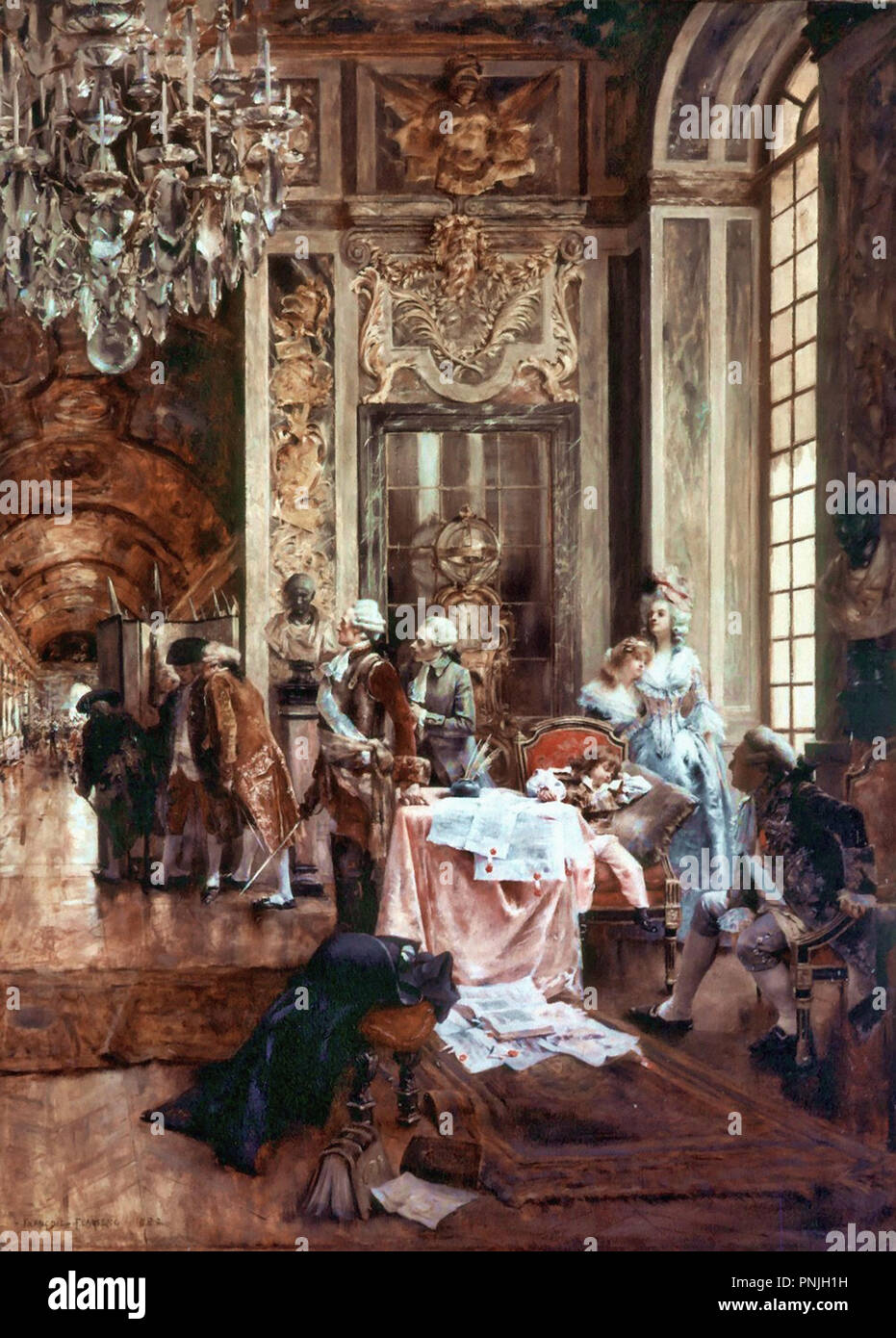 François Flameng - Le Peuple de Paris a Versalles Chercher Vient La Famille Royale Pour la Ramener .. Foto de stock