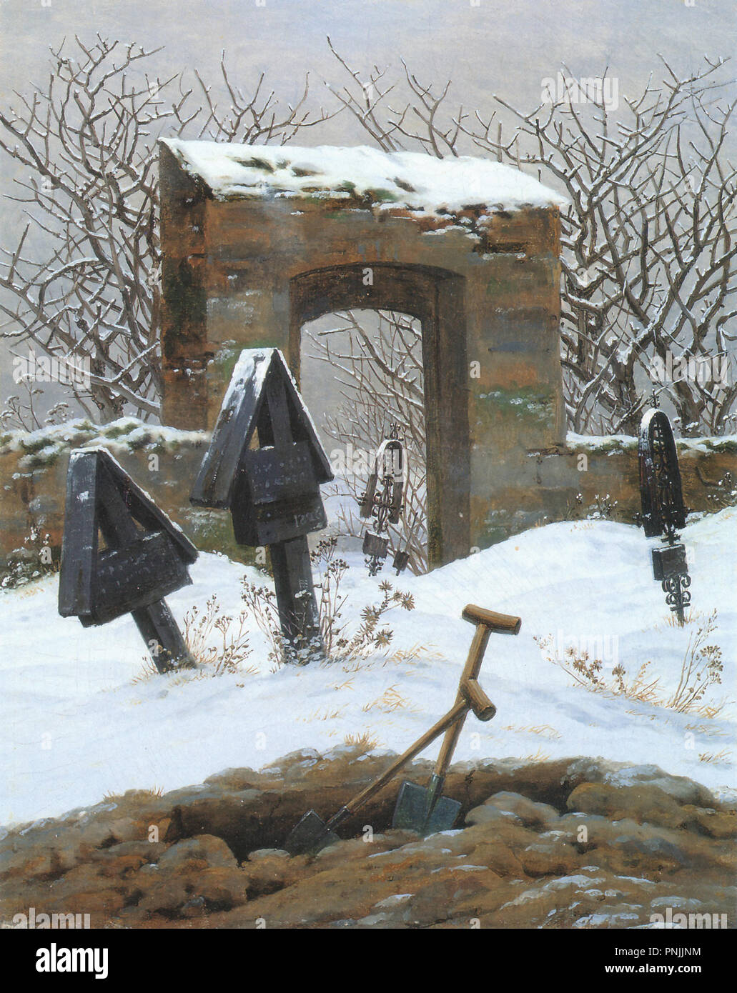 Caspar David Friedrich - Cementerio en la nieve Foto de stock