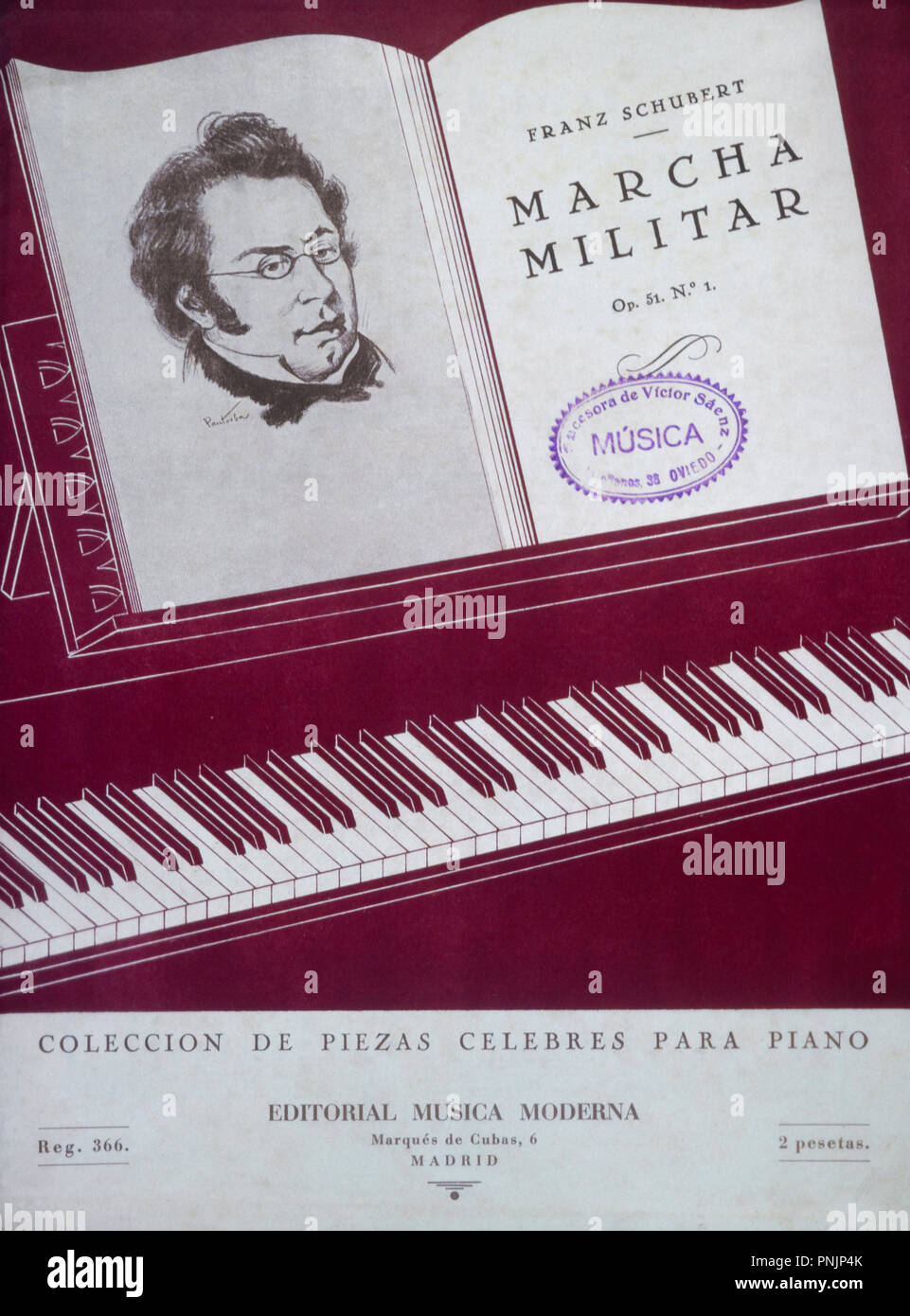 Portada de la 'Marcha Militar' del compositor austríaco Franz Schubert  (Viena, 1797-1828). Años 1940 Fotografía de stock - Alamy