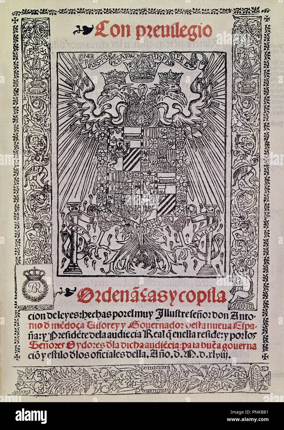 ORDENANZAS DE LEYES 1548 LEYES DE INDIAS CON EL ESCUDO REAL. Autor Antonio Mendoza / ANTONIO ORDENANZAS DE LEYES 1548 LEYES DE INDIAS CON EL ESCUDO REAL. Autor Antonio Mendoza / ANTONIO