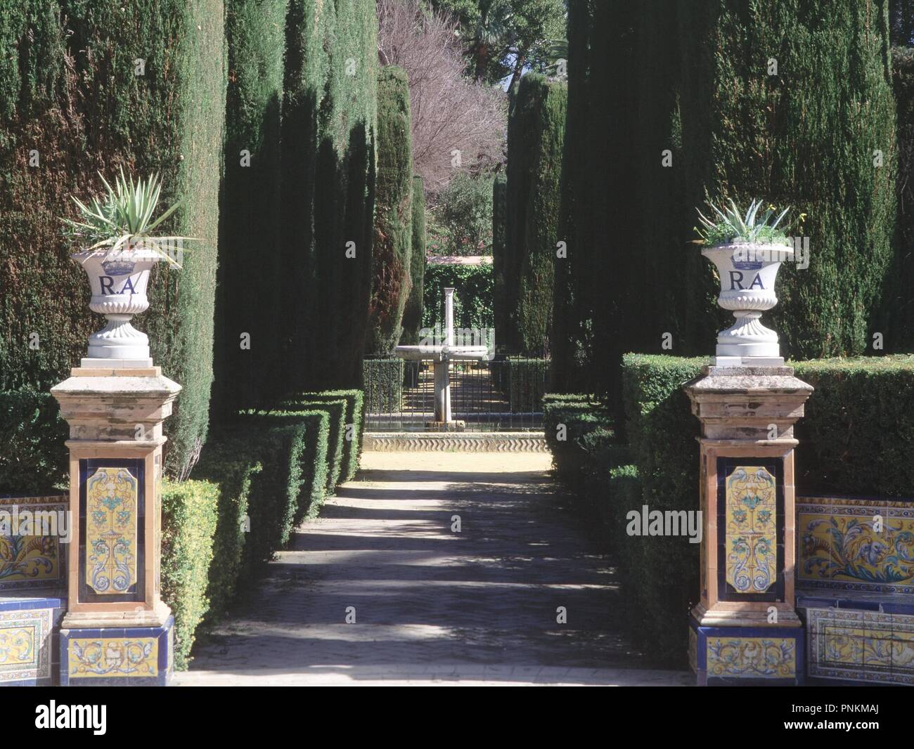 Jardines del Alcázar, Sevilla. Foto de stock