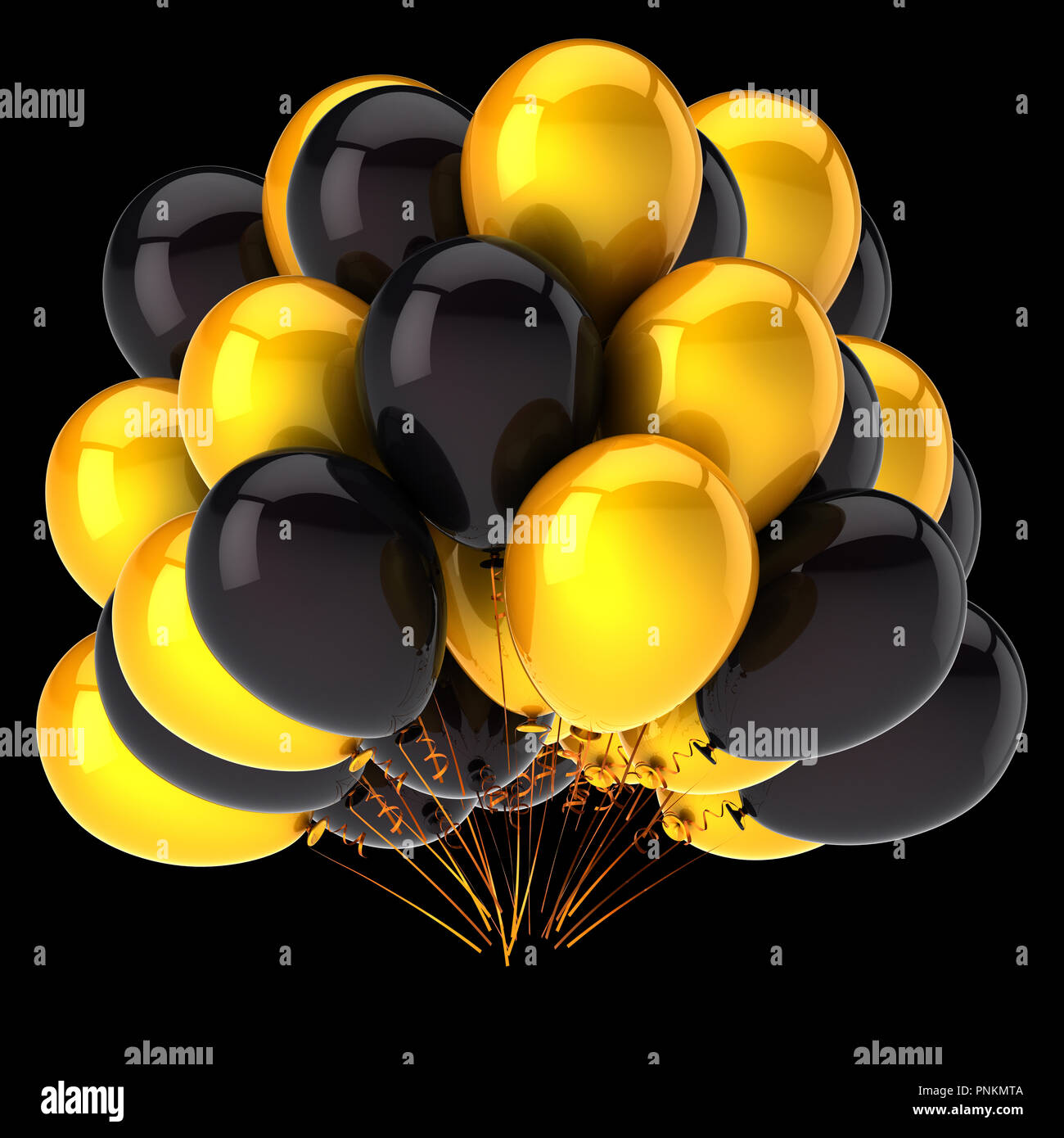 Globo de color amarillo racimo contraste negro. coloridos globos de helio  cumpleaños decoración brillante. carnaval, símbolo de celebración.  Ilustración 3d, isola Fotografía de stock - Alamy