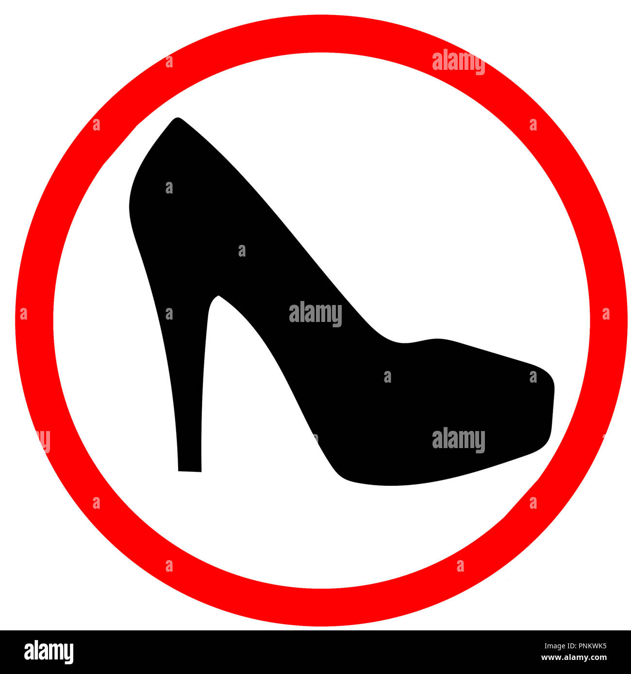 Mujer zapatos de tacón niña advertencia precaución rojo circular road sign  antecedentes Fotografía de stock - Alamy