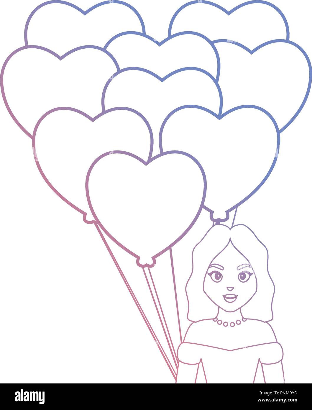 Mujer de dibujos animados con globos en forma de corazón sobre fondo  blanco, ilustración vectorial Imagen Vector de stock - Alamy