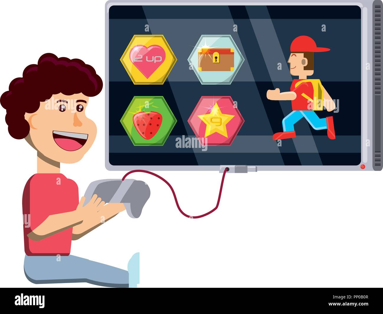 Mujer Jugando Videojuegos De Dibujos Animados En La Television Sobre Fondo Blanco Ilustracion Vectorial Imagen Vector De Stock Alamy