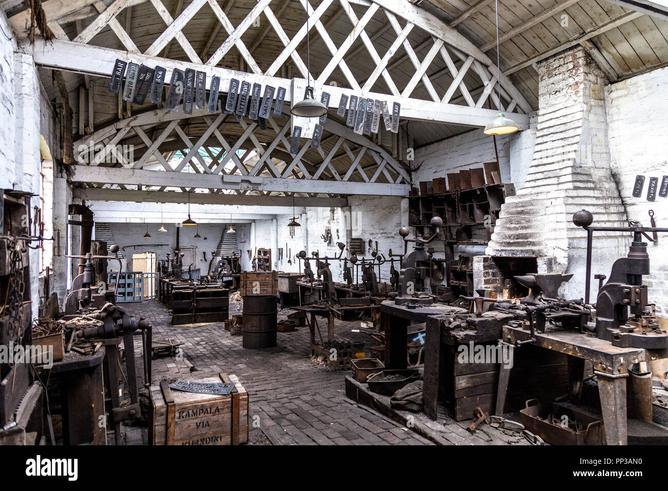 Sidebotham trampa de acero trabaja en Black Country Living Museum, Dudley, Reino Unido Foto de stock