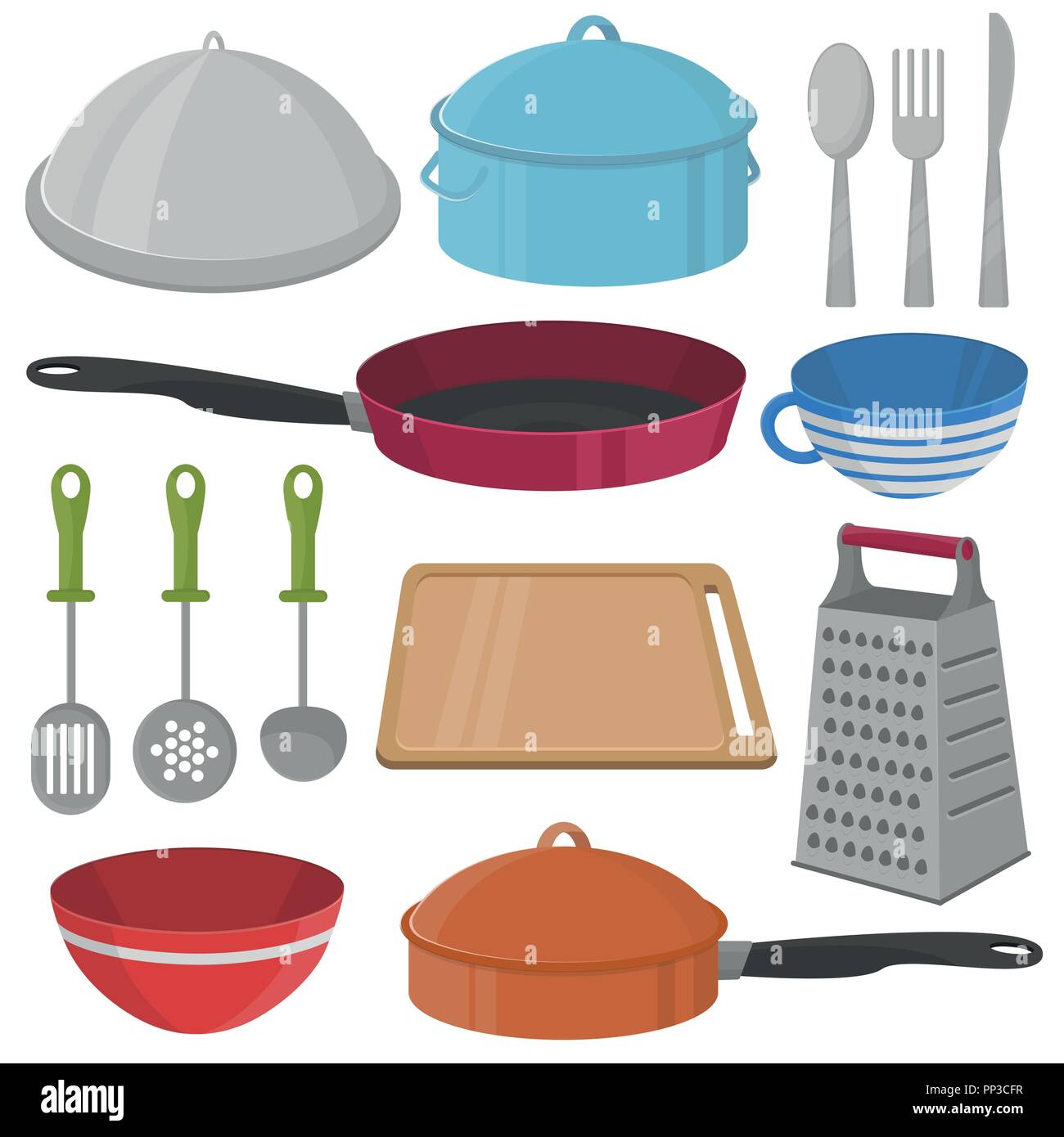 Vector menaje y utensilios de cocina - conjunto de iconos la sartén, copa,  pan, bowl, junta, etc Imagen Vector de stock - Alamy