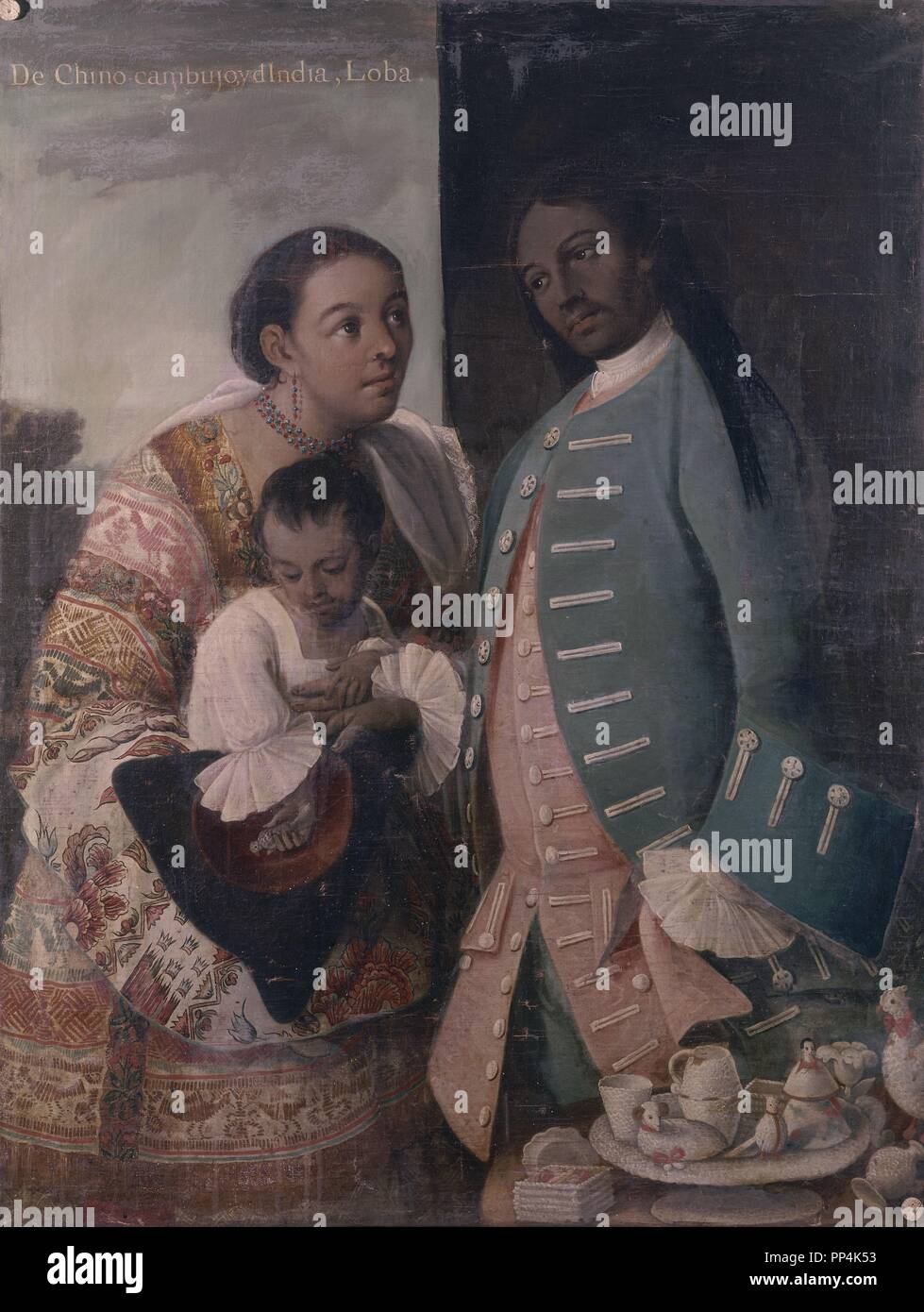 El mestizaje - DE CHINO CAMBUJO E INDIA : LOBA - México - 1763. Autor: CABRERA, Miguel. Ubicación: MUSEO DE AMÉRICA-COLECCION. MADRID. España. Foto de stock