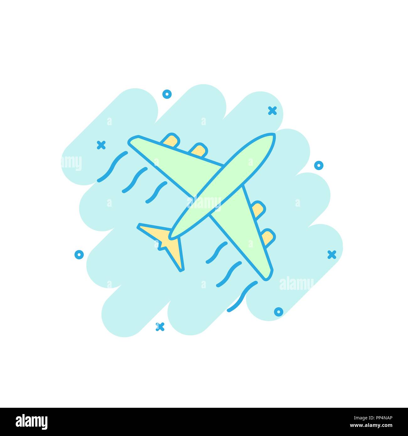 Icono de avión coloreado de dibujos animados en el cómic de estilo.  Ilustración de avión pictograma. Concepto de negocio splash de aviones  Imagen Vector de stock - Alamy
