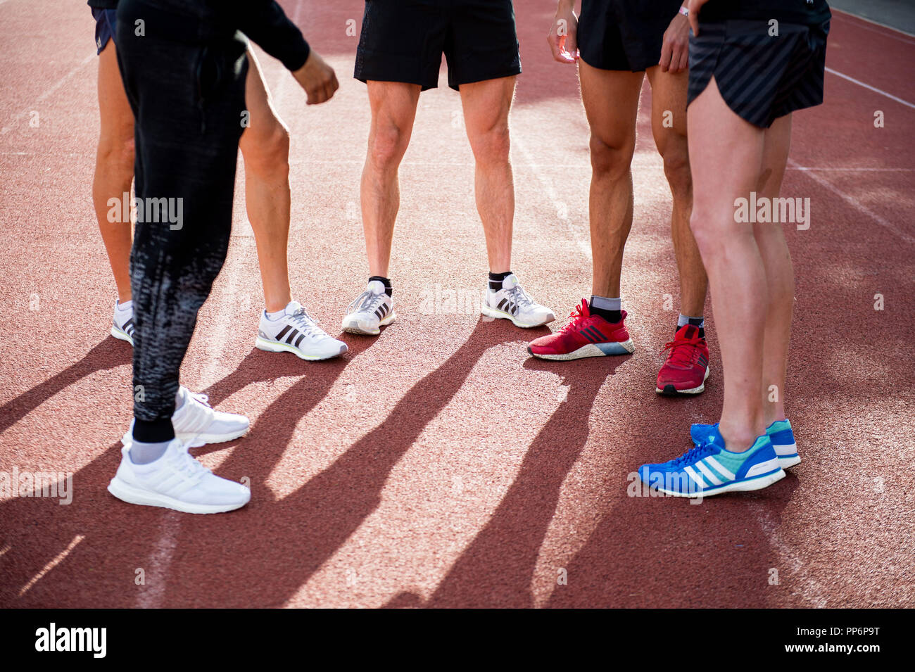 Ejecución: grupo de corredores y adidas zapatos para correr en una pista de  atletismo durante un entrenamiento Fotografía de stock - Alamy