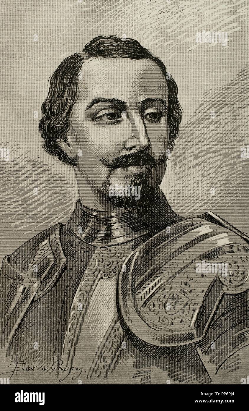Juan de Austria (1547-1578). Hijo ilegítimo del Emperador Carlos V. grabado por J. Serra pausas. La historia de España, 1882. Foto de stock