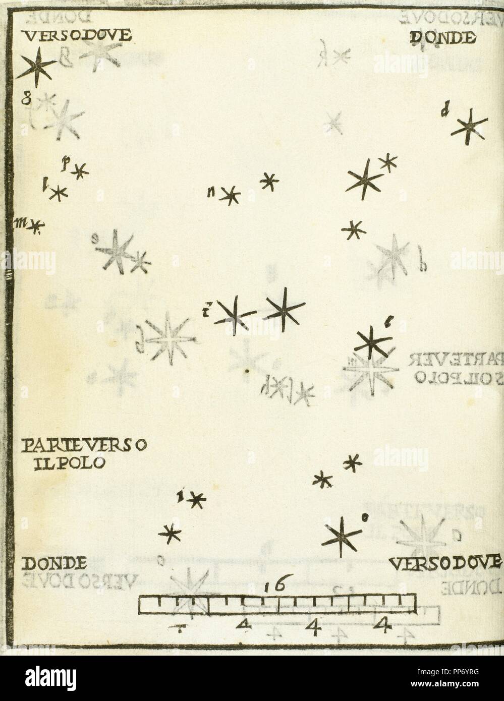 Andrómeda. Grabado del año 1559 en la que la estructura de la constelación es representada. Pertenece al libro de astronomía 'Dele Stelle Fisse', la obra de Alejandro Picolomini, publicada en Venecia. Foto de stock