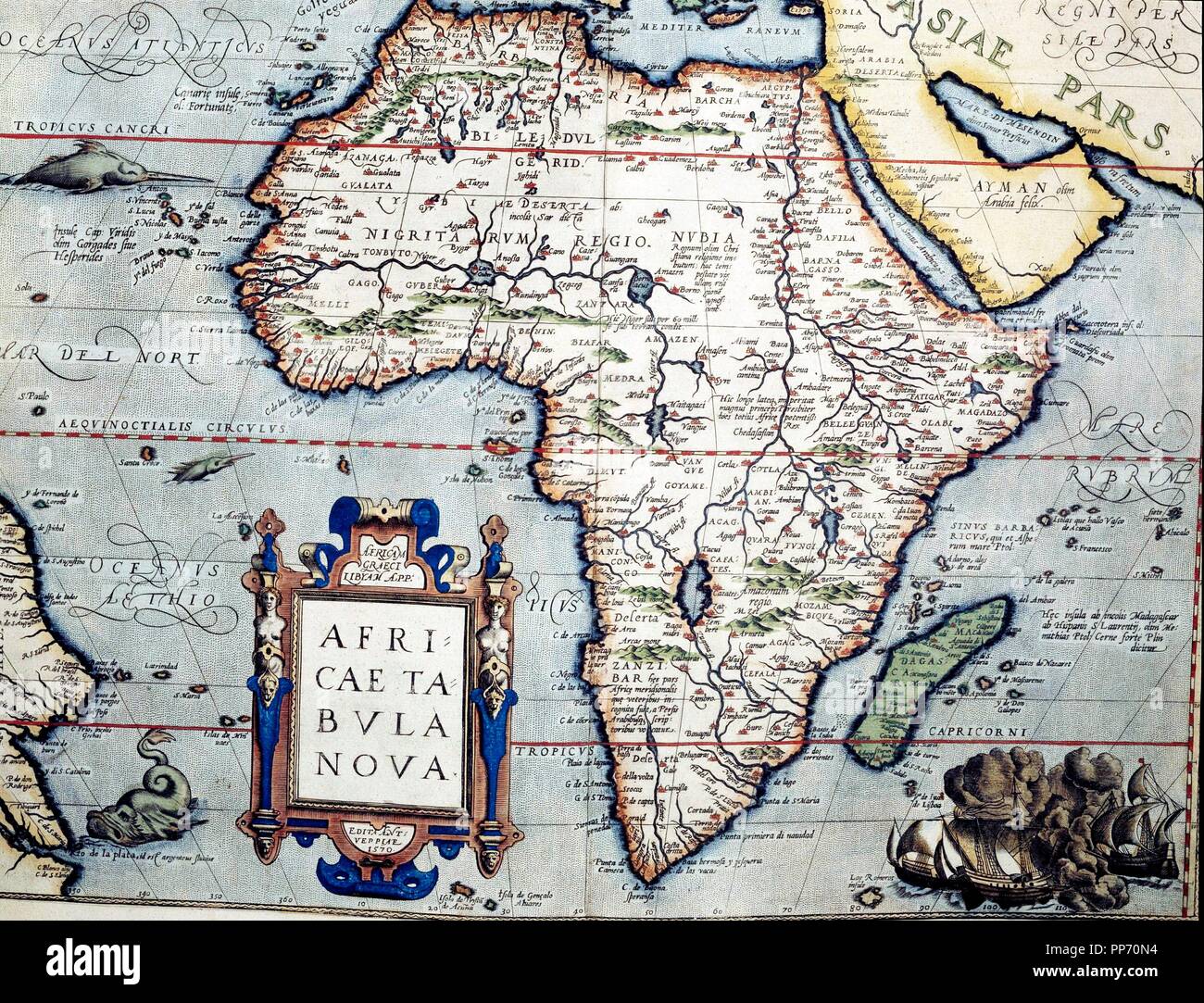 Cartografía. MAPA DE ÁFRICA. REALIZADO POR Abraham Ortelius , año 1570 Fotografía de stock Alamy