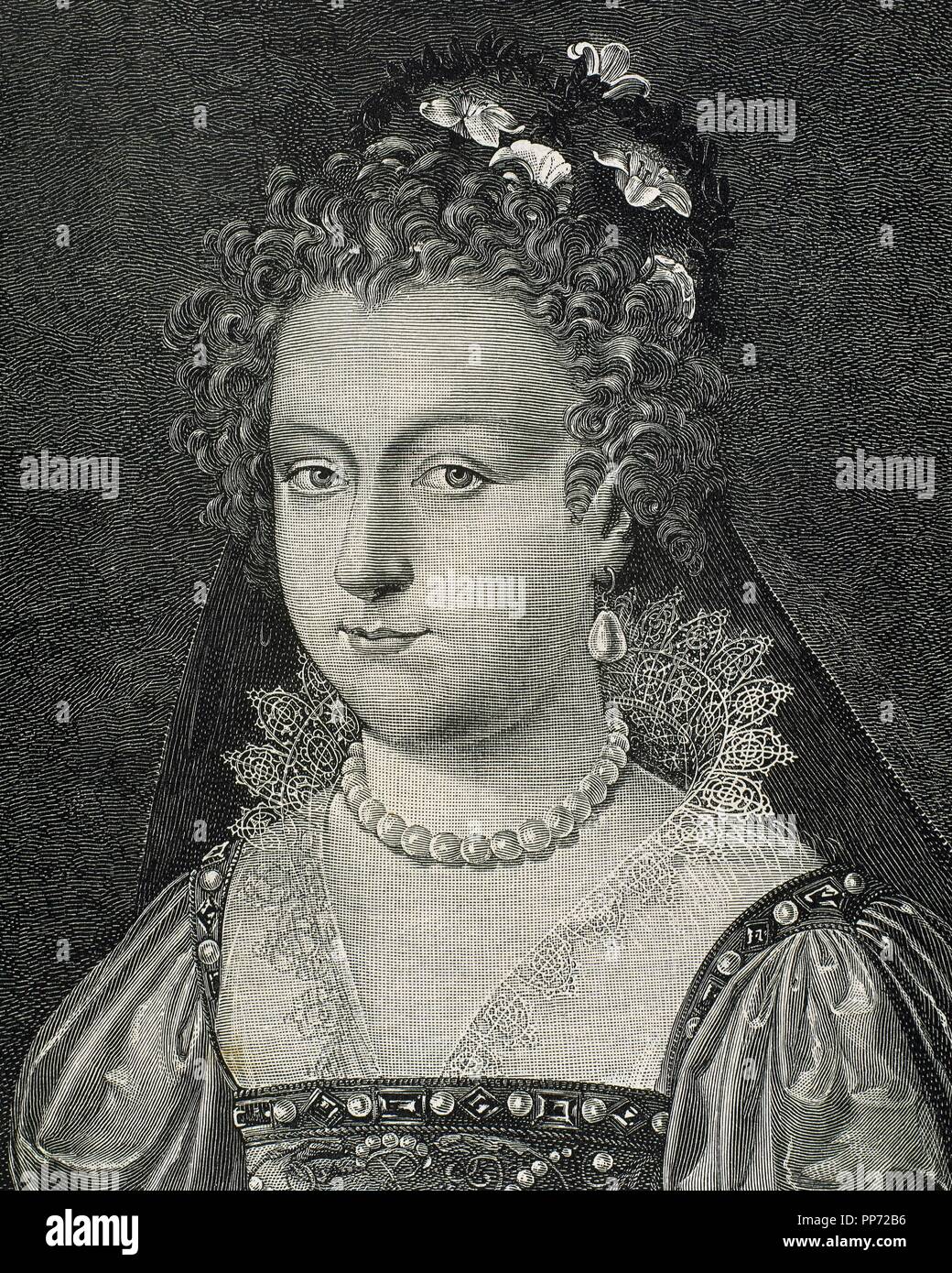 Isabel I (1533-1603). Reina de Inglaterra e Irlanda. Llama la reina virgen. Casa de Tudor. Grabado. Retrato. Foto de stock