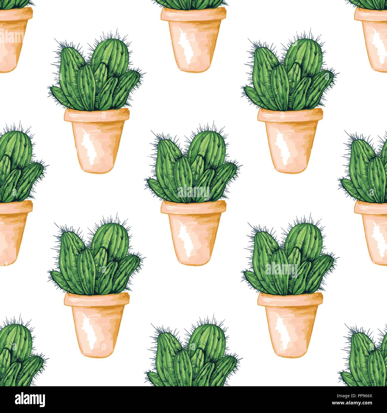 Cactus mexicanos patrón sin fisuras. Color verde. Espinas y cardos y  flores. Esculent comestibles como cactus saguaro, Higo o Mammillaria. Tema  latino para papel tapiz o tela Diseño de impresión textil Imagen