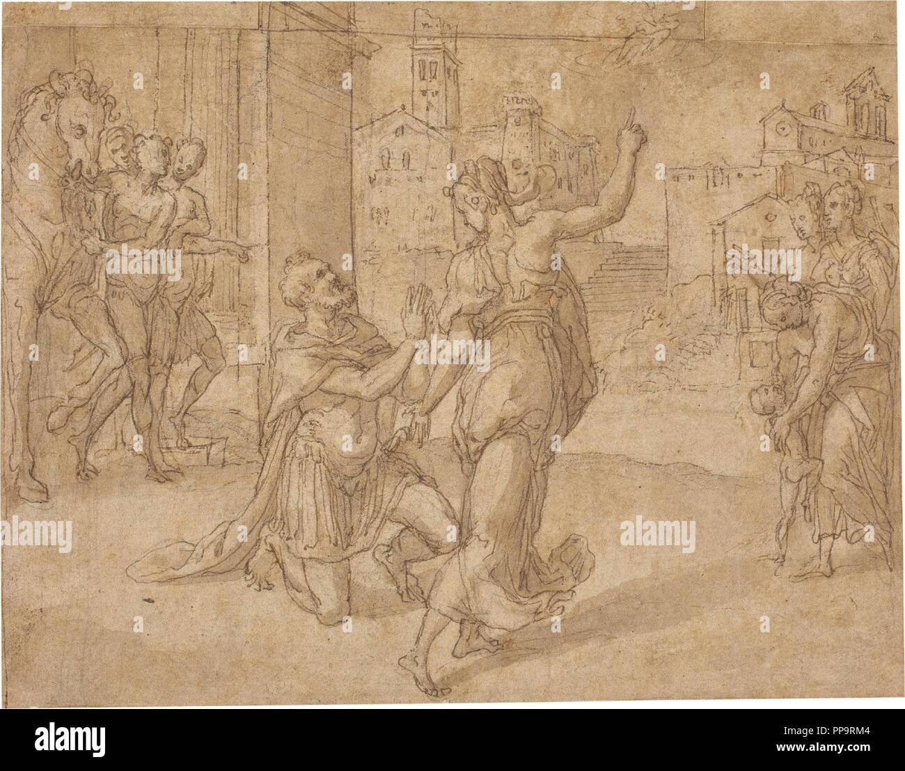 Bernardino India / 'Agosto y la Sibila'. XVI siglo. Lavar, Lápiz, lápiz