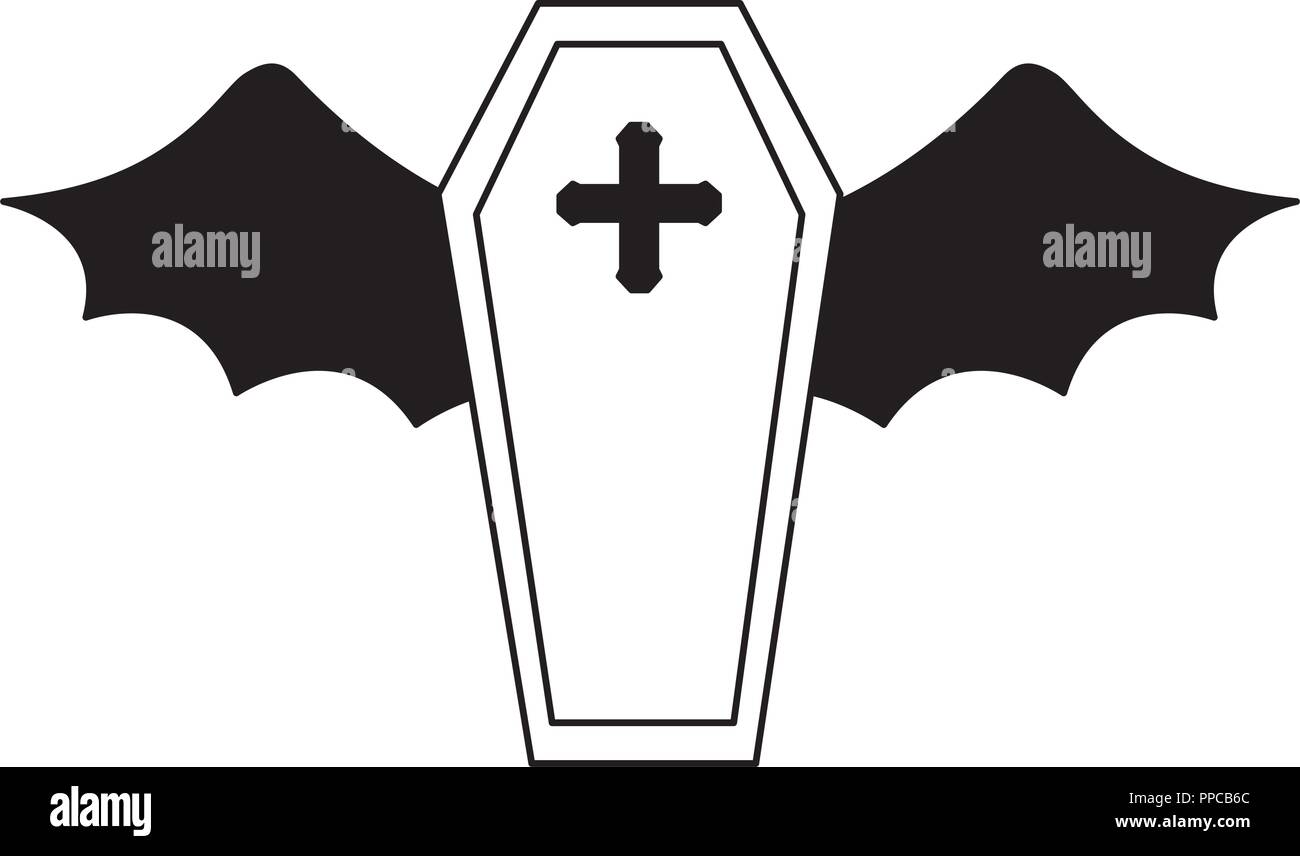 Halloween ataúd con alas de murciélago, diseño de ilustraciones vectoriales  icono aislado Imagen Vector de stock - Alamy
