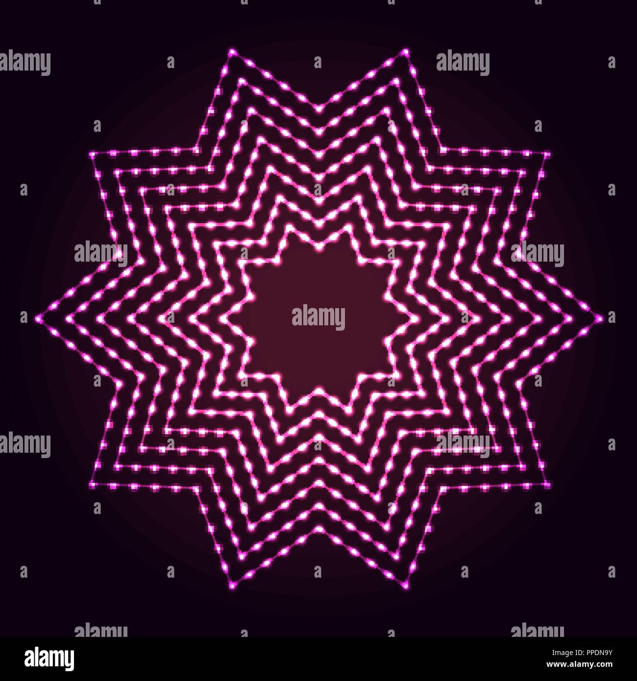 Líneas y puntos brillantes. Forma de estrella de 10 puntos resumen las luces de neón para su diseño de fondo Ilustración del Vector