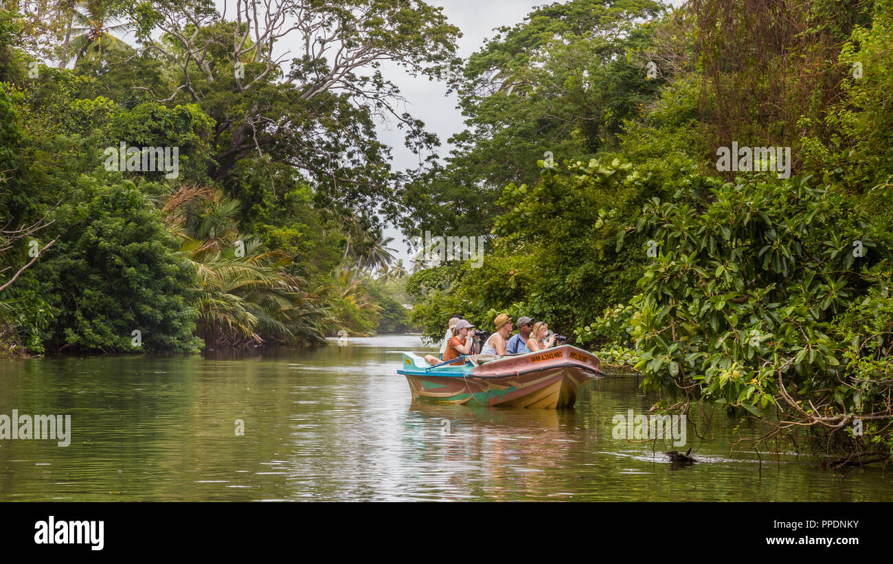 Negombo Sri Lanka el 24 de julio de 2017 - Los turistas tomar un paseo en barco a través de una de las lagunas de Negombo. Existe una vasta red de lagunas y canales a través de Foto de stock